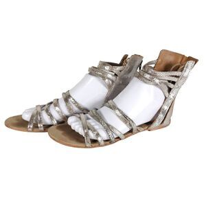 Free People Women's Juliette US7,5 EU38 Silver Metallic Lace Gladiator Sandals